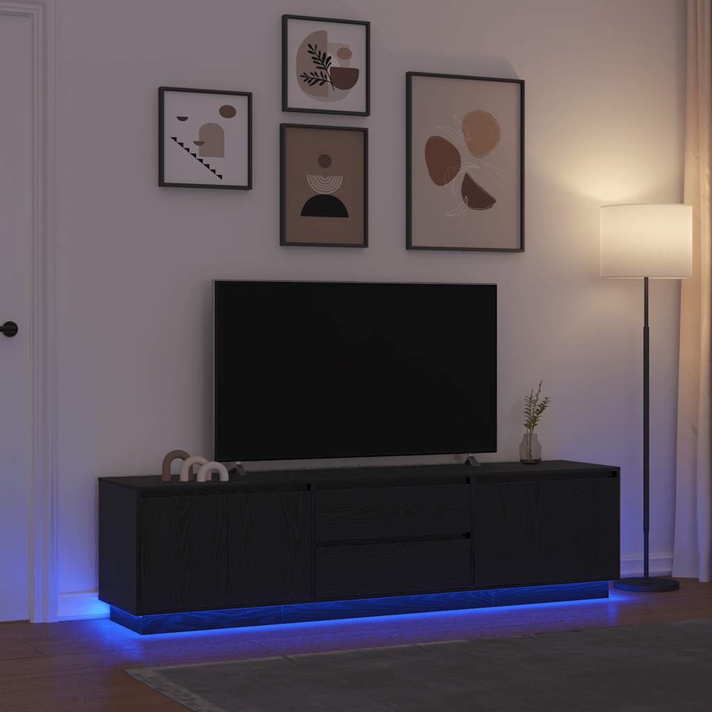 Modern Wooden Large 76 Inch TV Tele Stand Unit Cabinet With LED Lights & Storage