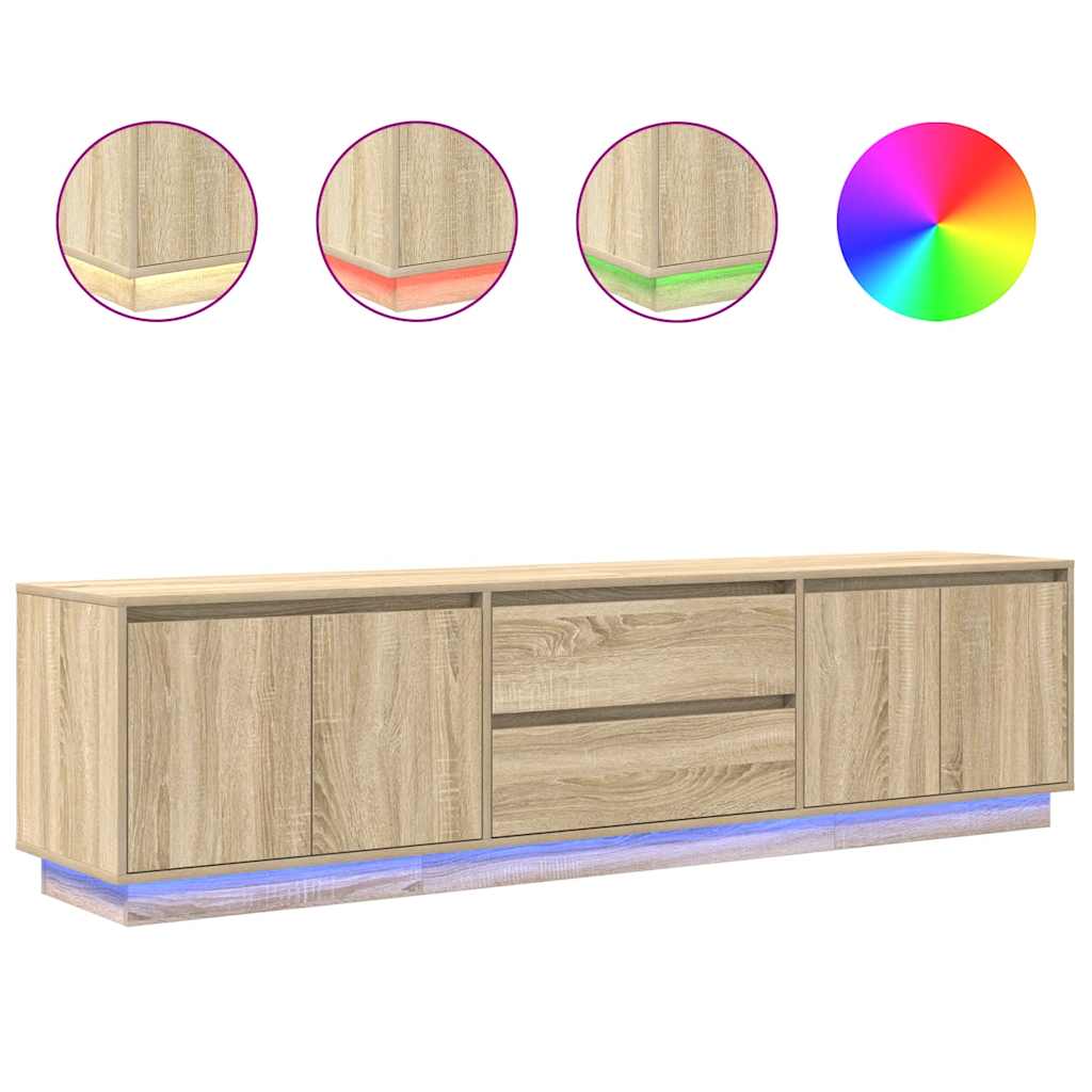 Modern Wooden Large 76 Inch TV Tele Stand Unit Cabinet With LED Lights & Storage