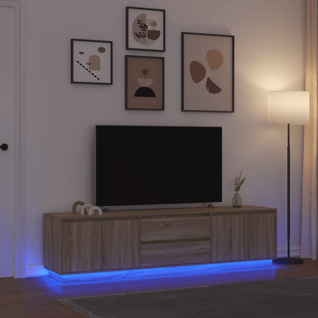 Modern Wooden Large 76 Inch TV Tele Stand Unit Cabinet With LED Lights & Storage