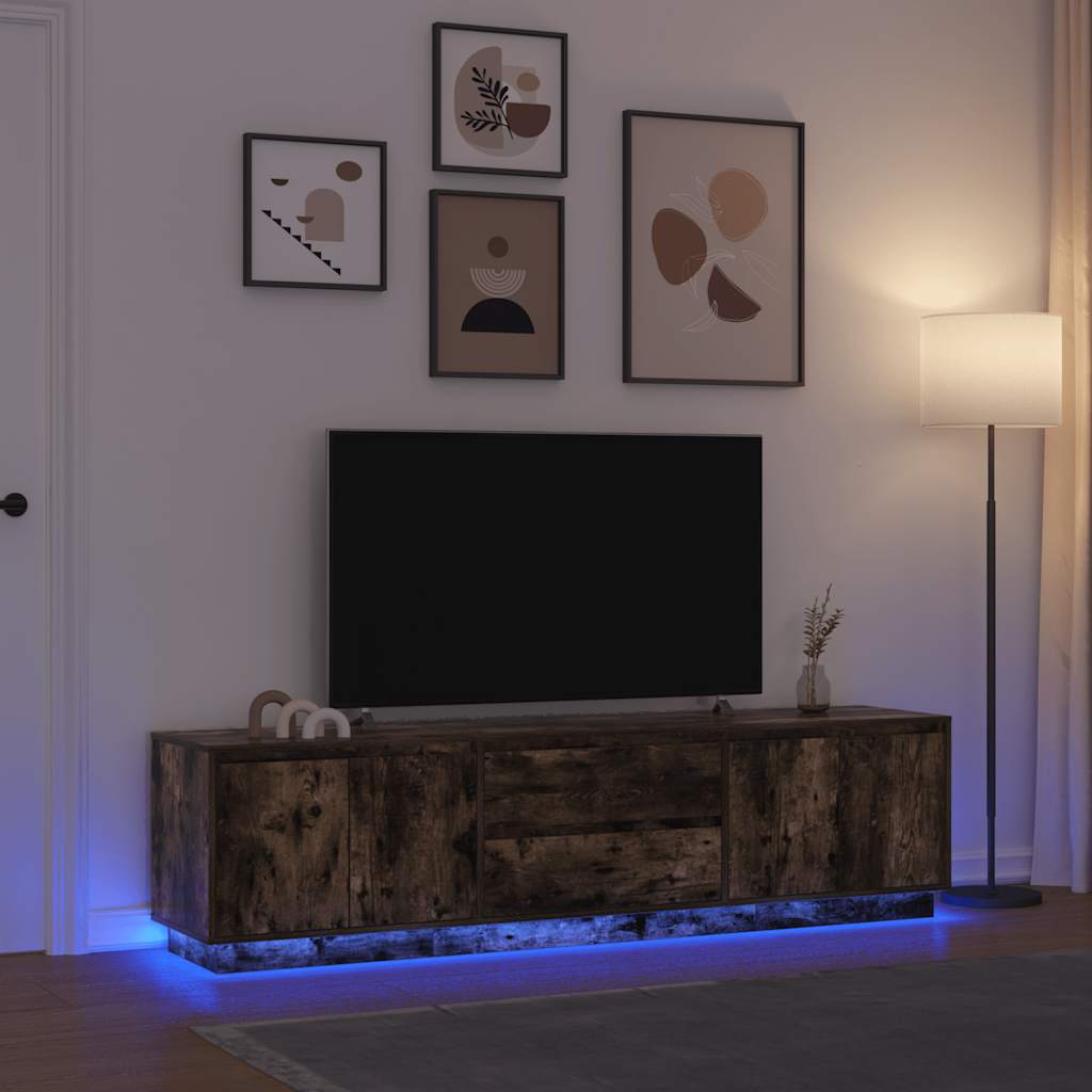 Modern Wooden Large 76 Inch TV Tele Stand Unit Cabinet With LED Lights & Storage