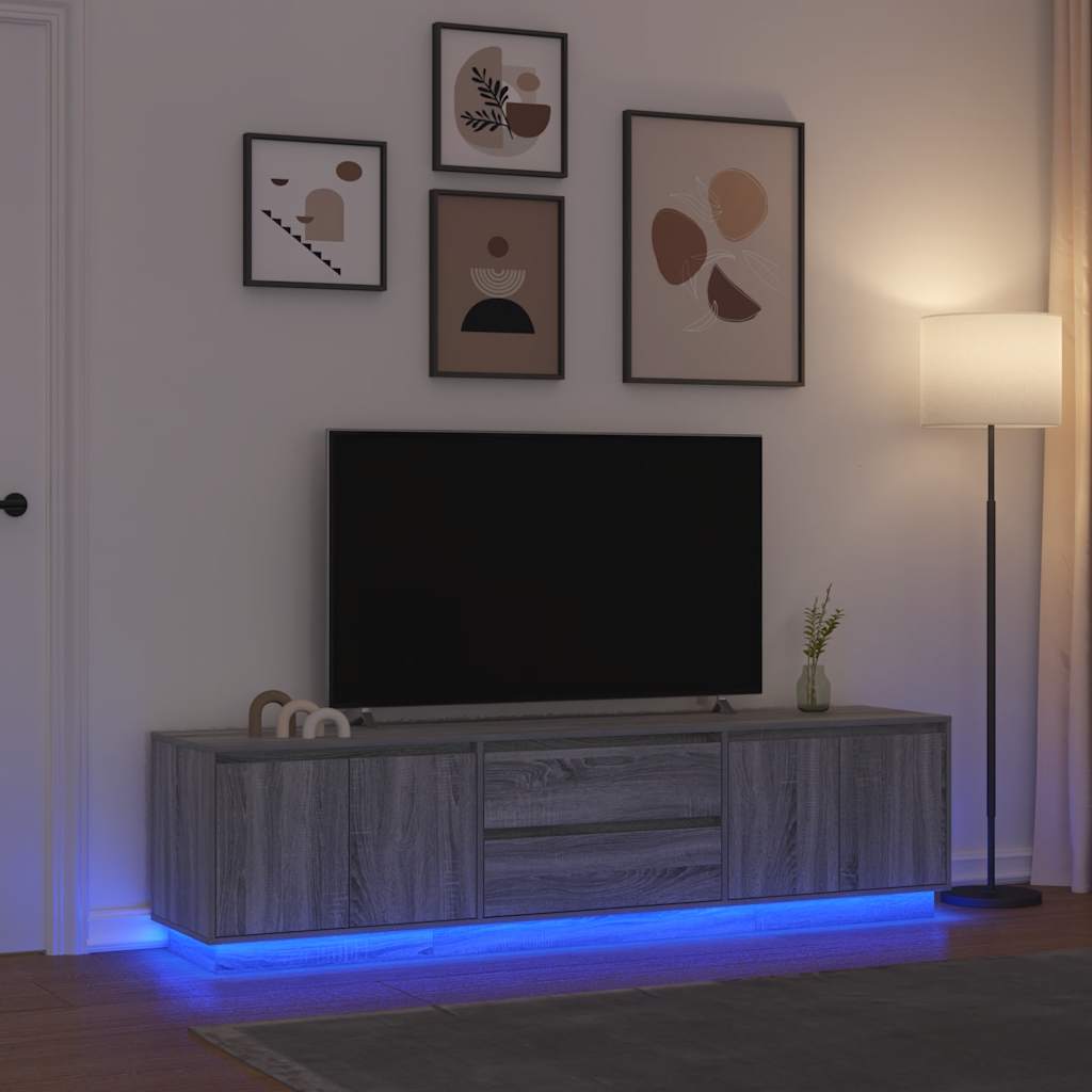 Modern Wooden Large 76 Inch TV Tele Stand Unit Cabinet With LED Lights & Storage