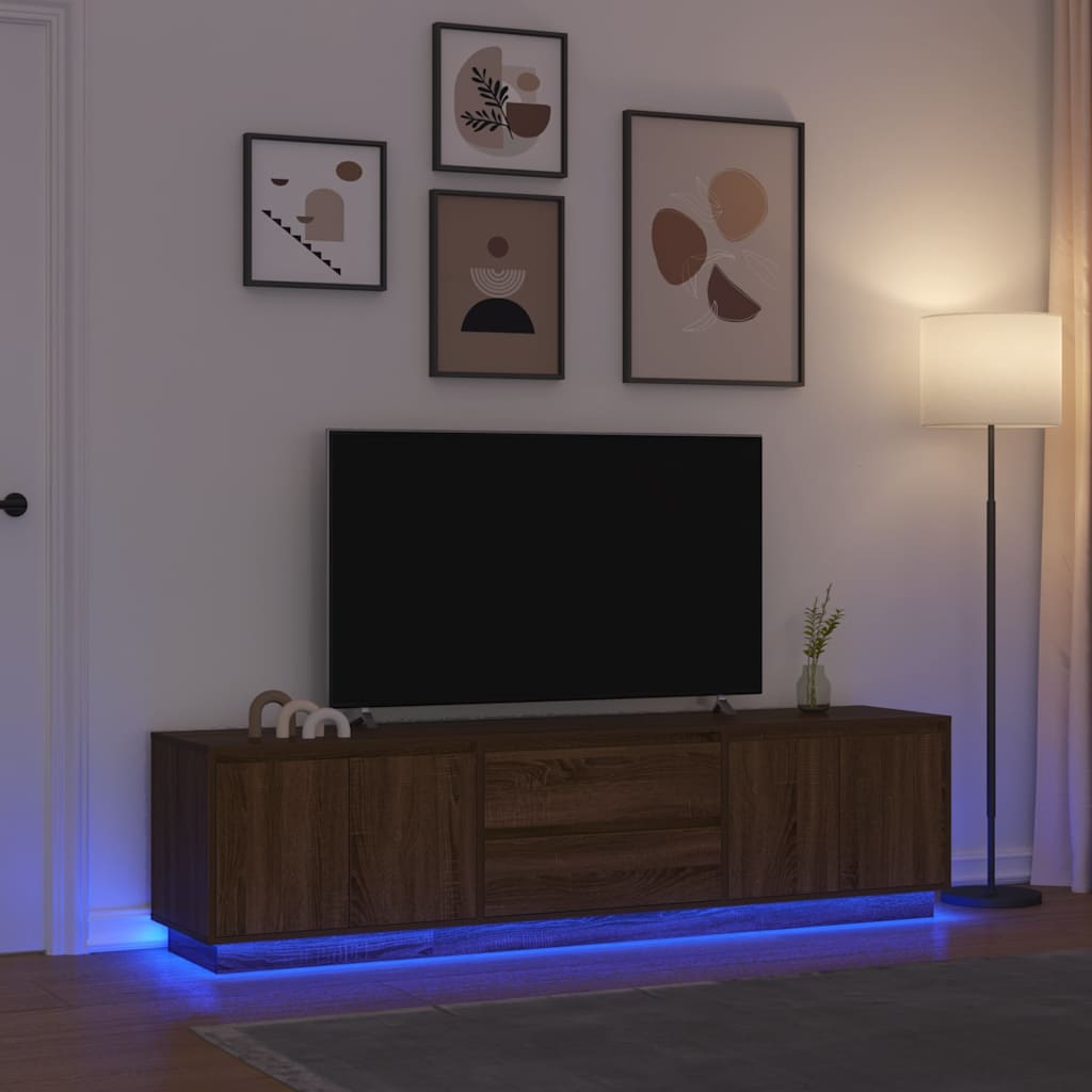 Modern Wooden Large 76 Inch TV Tele Stand Unit Cabinet With LED Lights & Storage