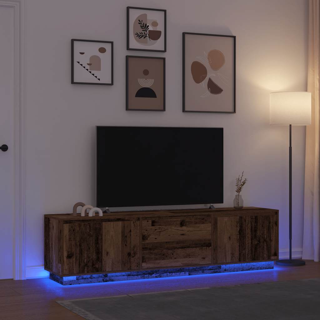 Modern Wooden Large 76 Inch TV Tele Stand Unit Cabinet With LED Lights & Storage