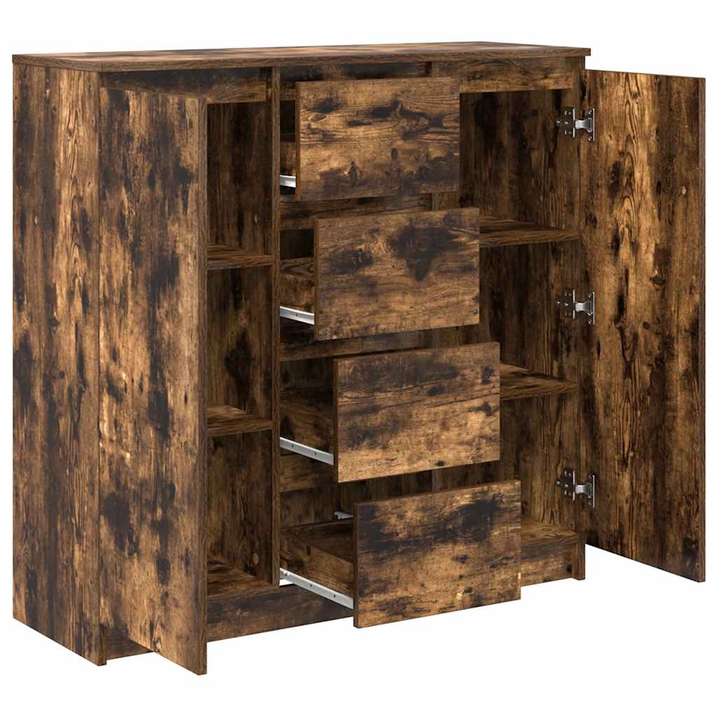 Sideboard with Drawers Smoked Oak 100.5x35x98.5 cm Engineered Wood