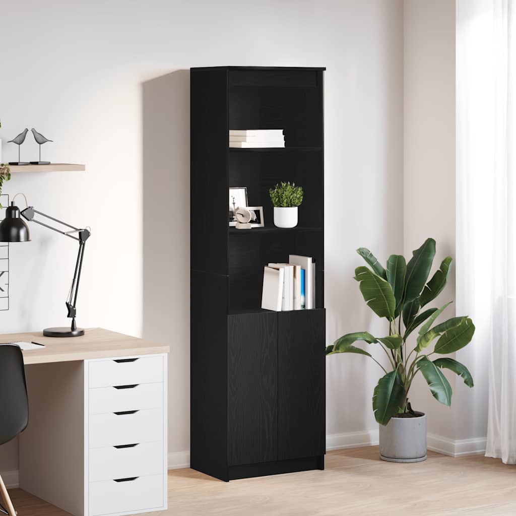 Highboard Black Oak 50x35x180 cm Engineered Wood