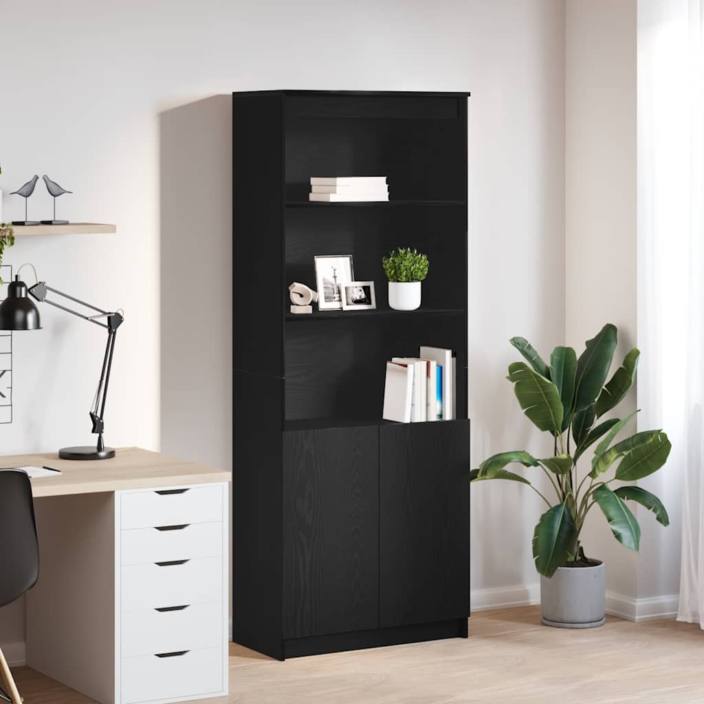 Highboard Black Oak 70x35x180 cm Engineered Wood