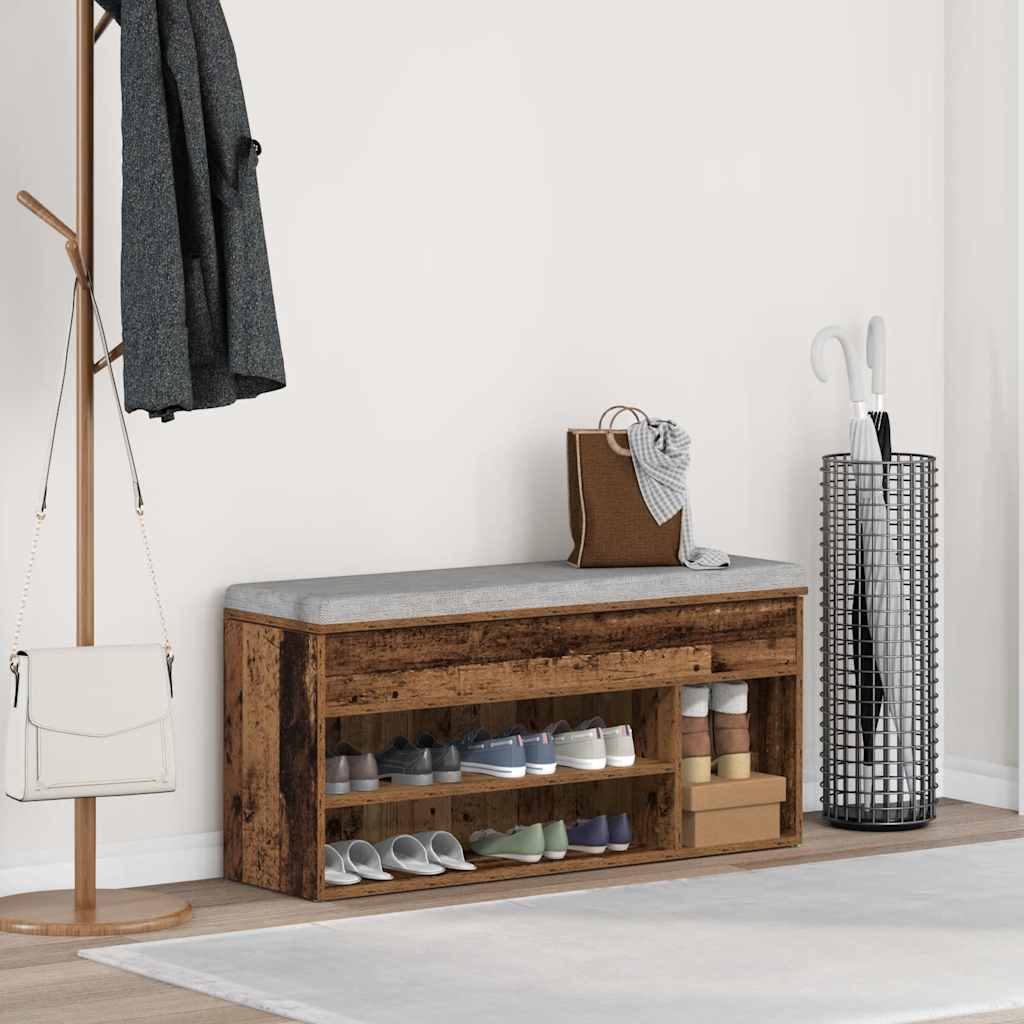 Shoe Bench Old Wood 102x30.5x45 cm Engineered Wood