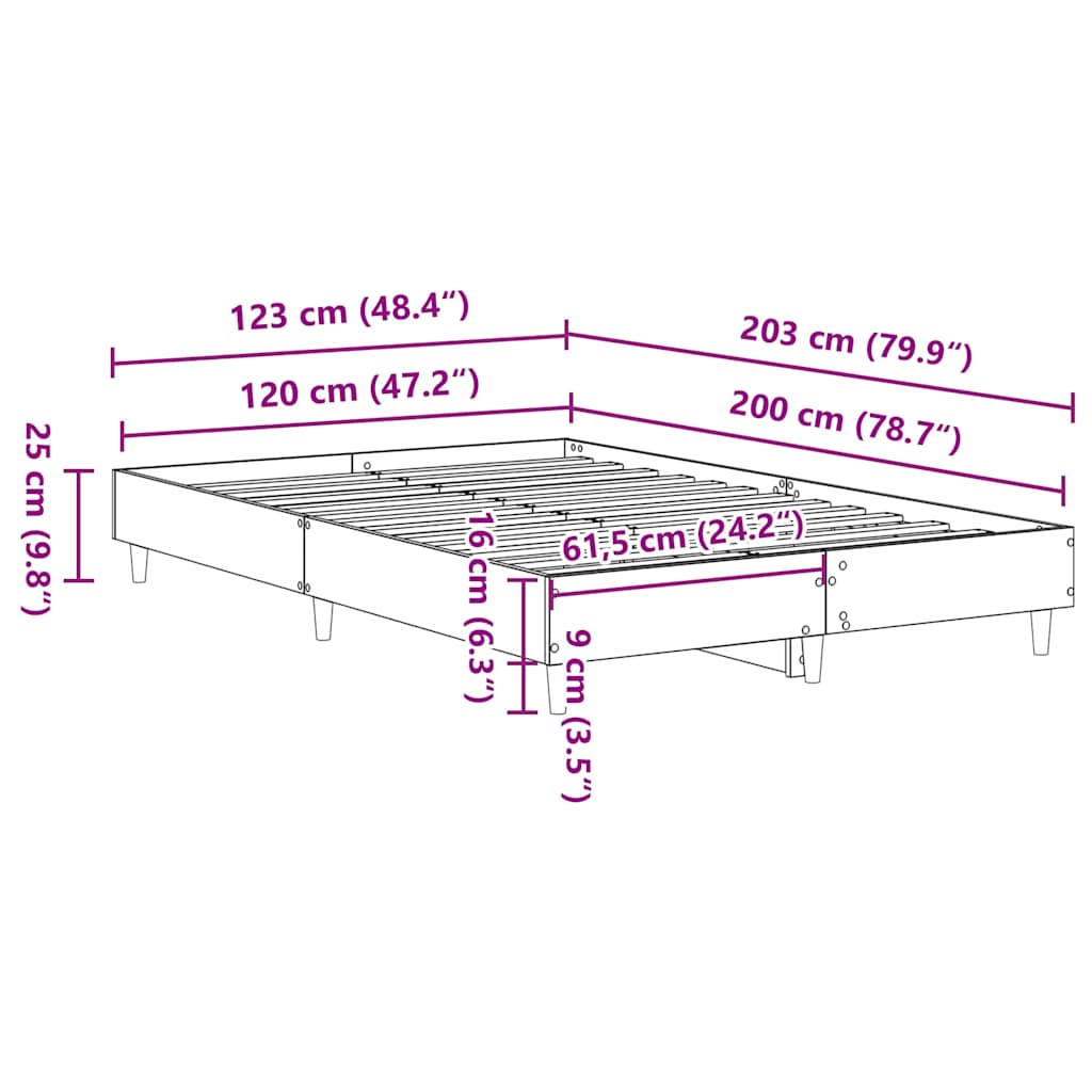 Bed Frame No Mattress Sonoma Oak 120x200 cm Engineered Wood