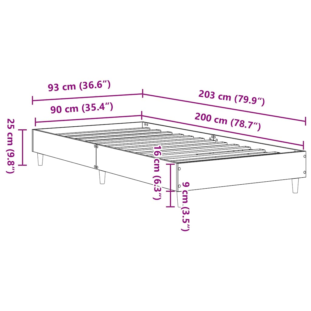 Bed Frame No Mattress Old Wood 90x200 cm Engineered Wood