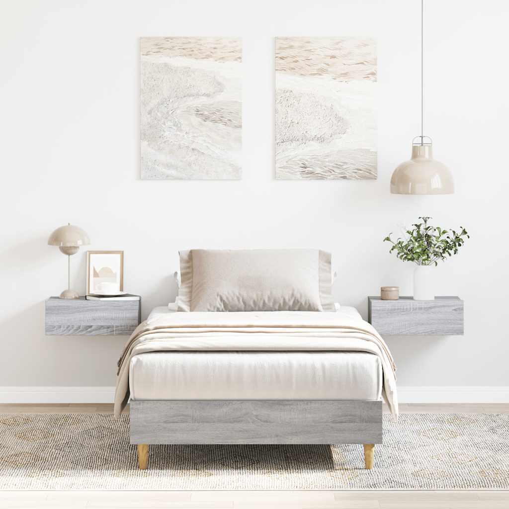 Bed Frame No Mattress Grey Sonoma 90x190 cm Single Engineered Wood