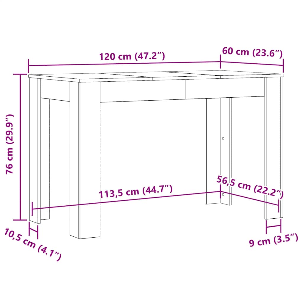 Dining Table Black Oak 120x60x76 cm Engineered Wood
