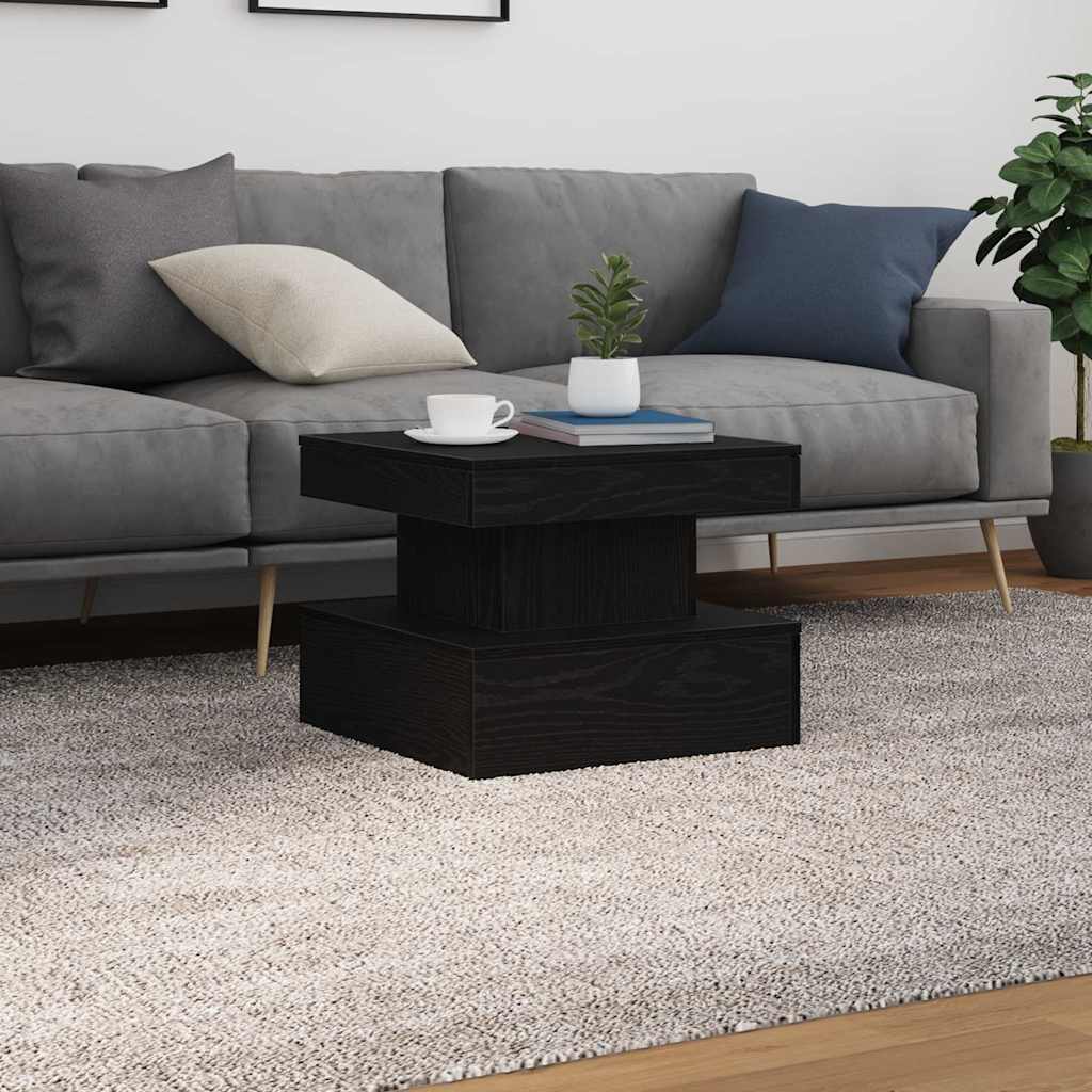 Coffee Table with LED Lights Black Oak 50x50x40 cm