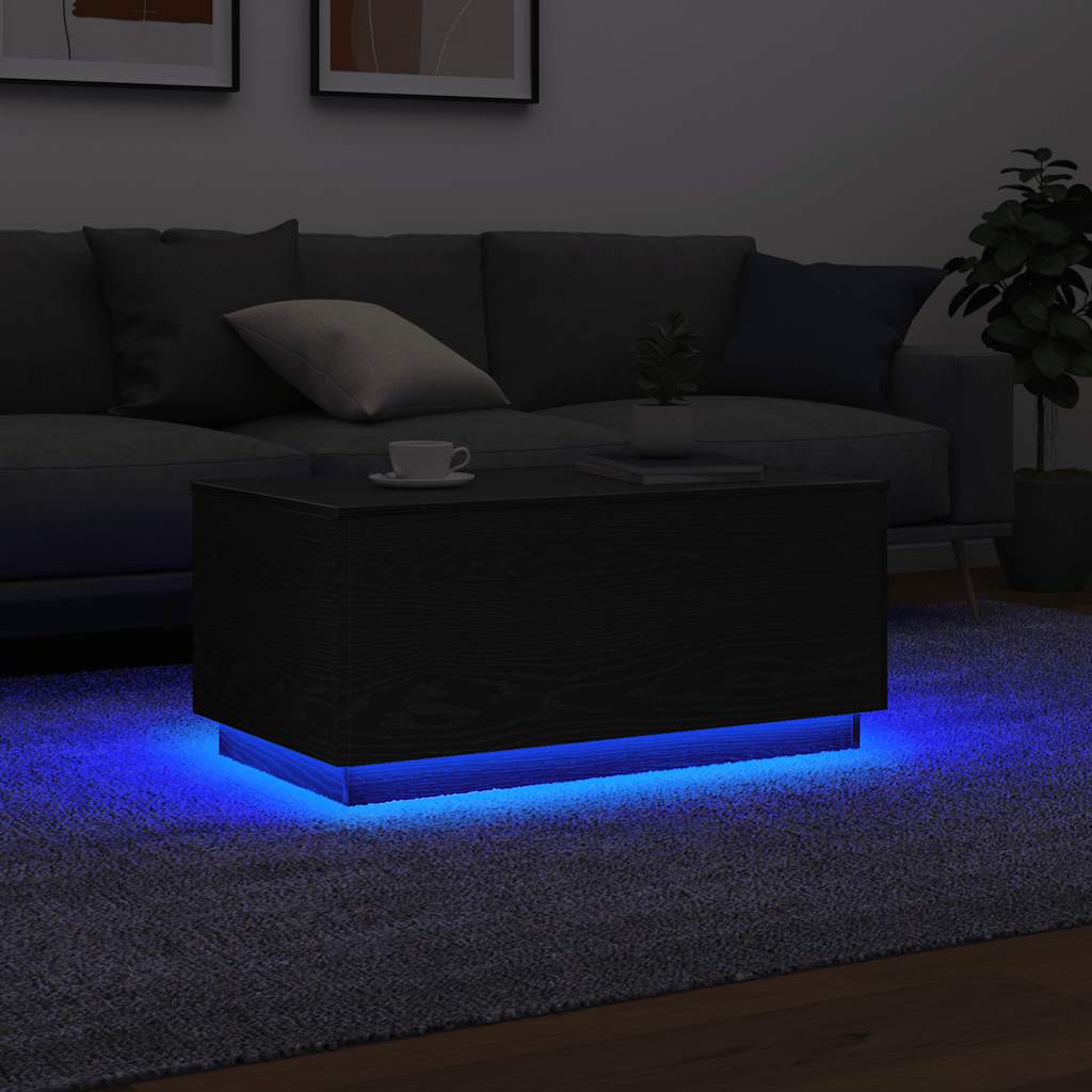 Modern Wooden Living Room Rectangular Coffee Table With LED Lights Wood Tables