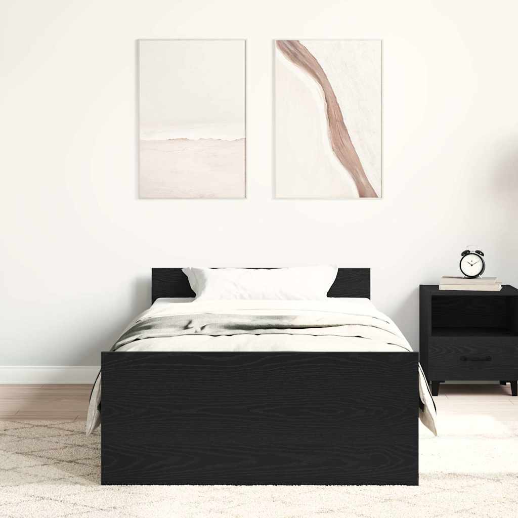 Bed Frame without Mattress Black Oak 75x190 cm Engineered Wood