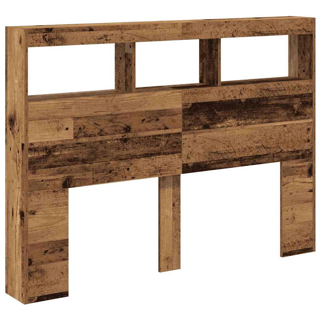 Headboard Cabinet with LED Old Wood 140x17x102 cm