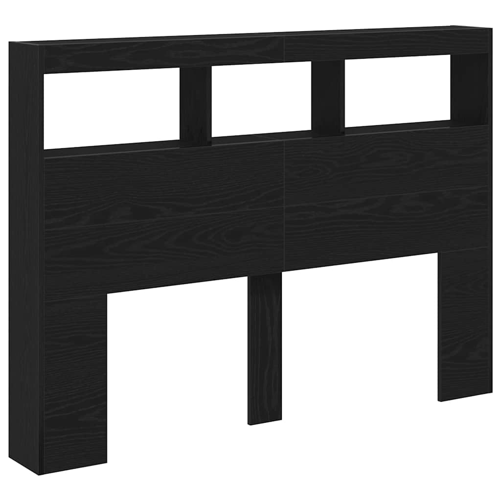 Headboard Cabinet with LED Black Oak 140x17x102 cm