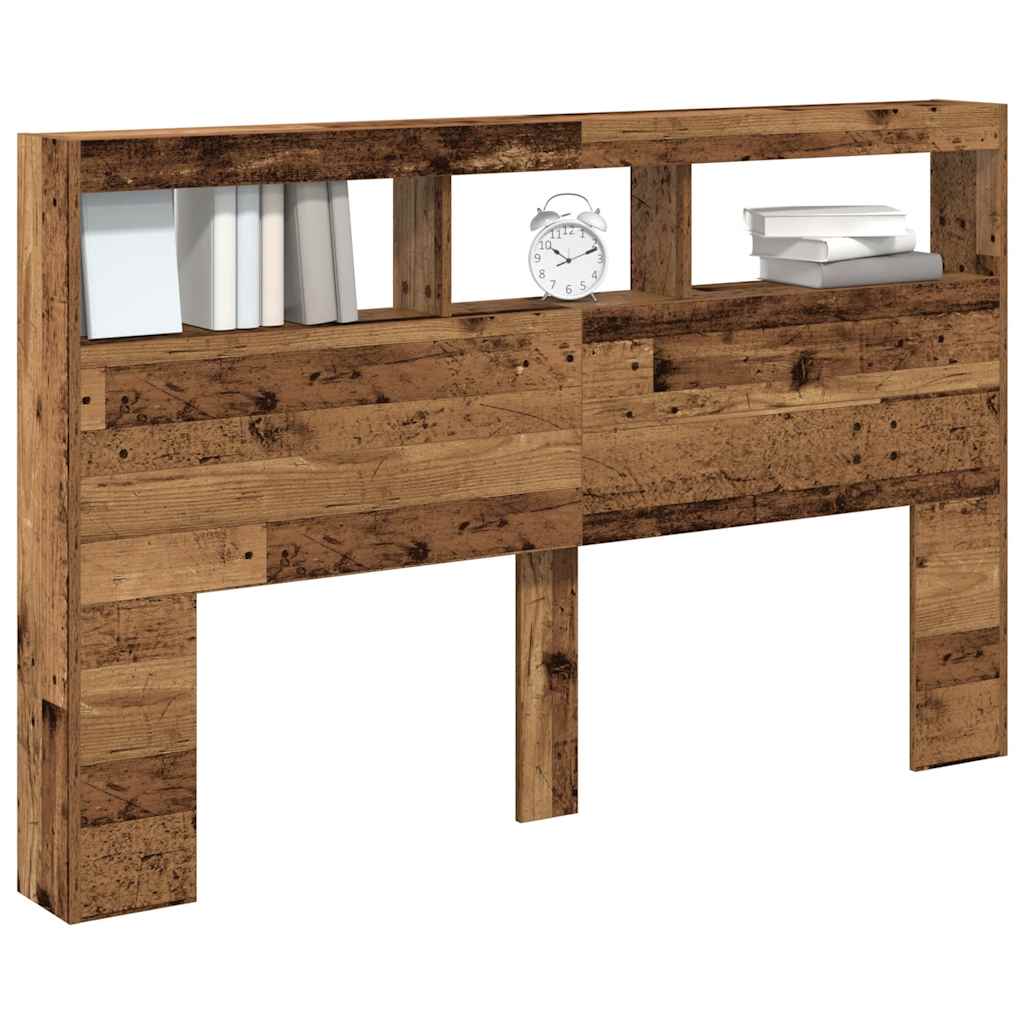 Headboard Cabinet with LED Old Wood 160x17x102 cm