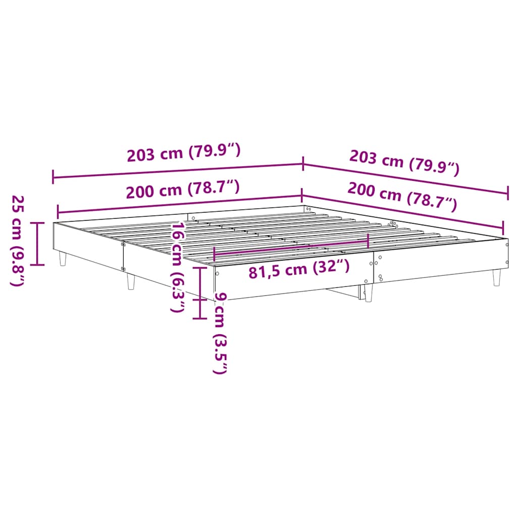 Bed Frame No Mattress Artisan Oak 200x200 cm Engineered Wood