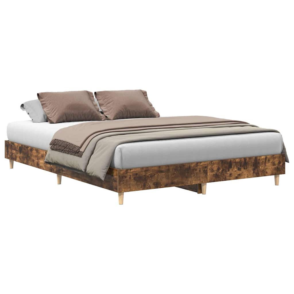 Bed Frame No Mattress Smoked Oak 150x200 cm King Size Engineered Wood
