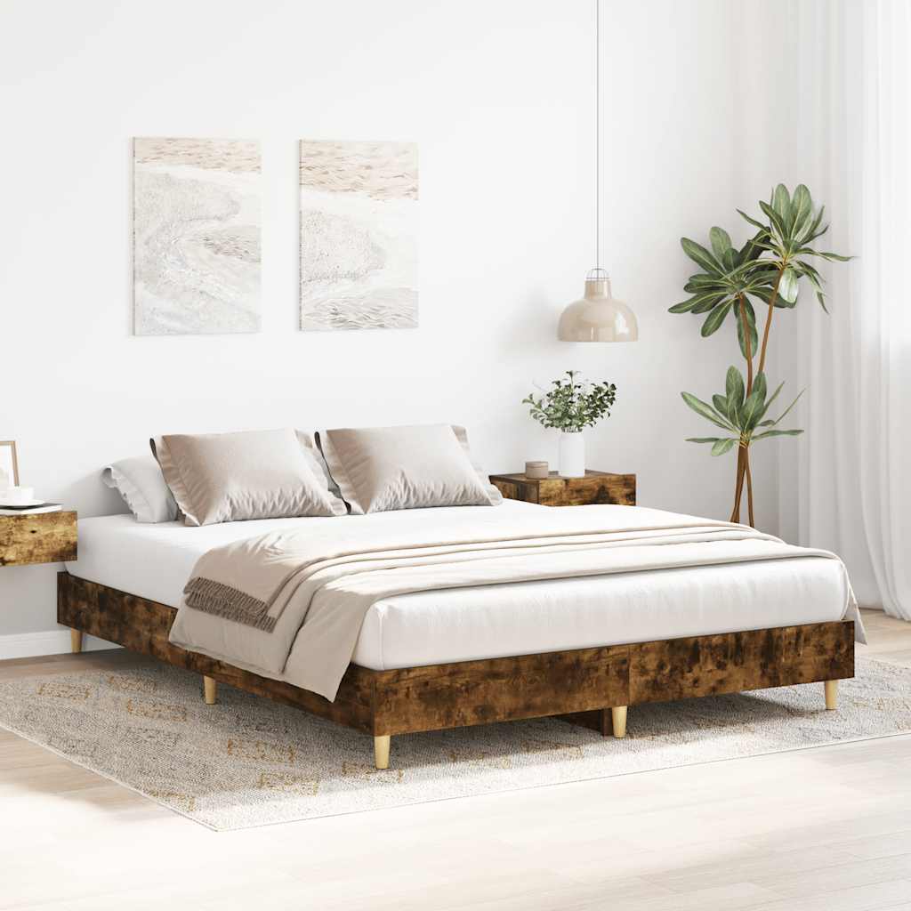 Bed Frame No Mattress Smoked Oak 150x200 cm King Size Engineered Wood