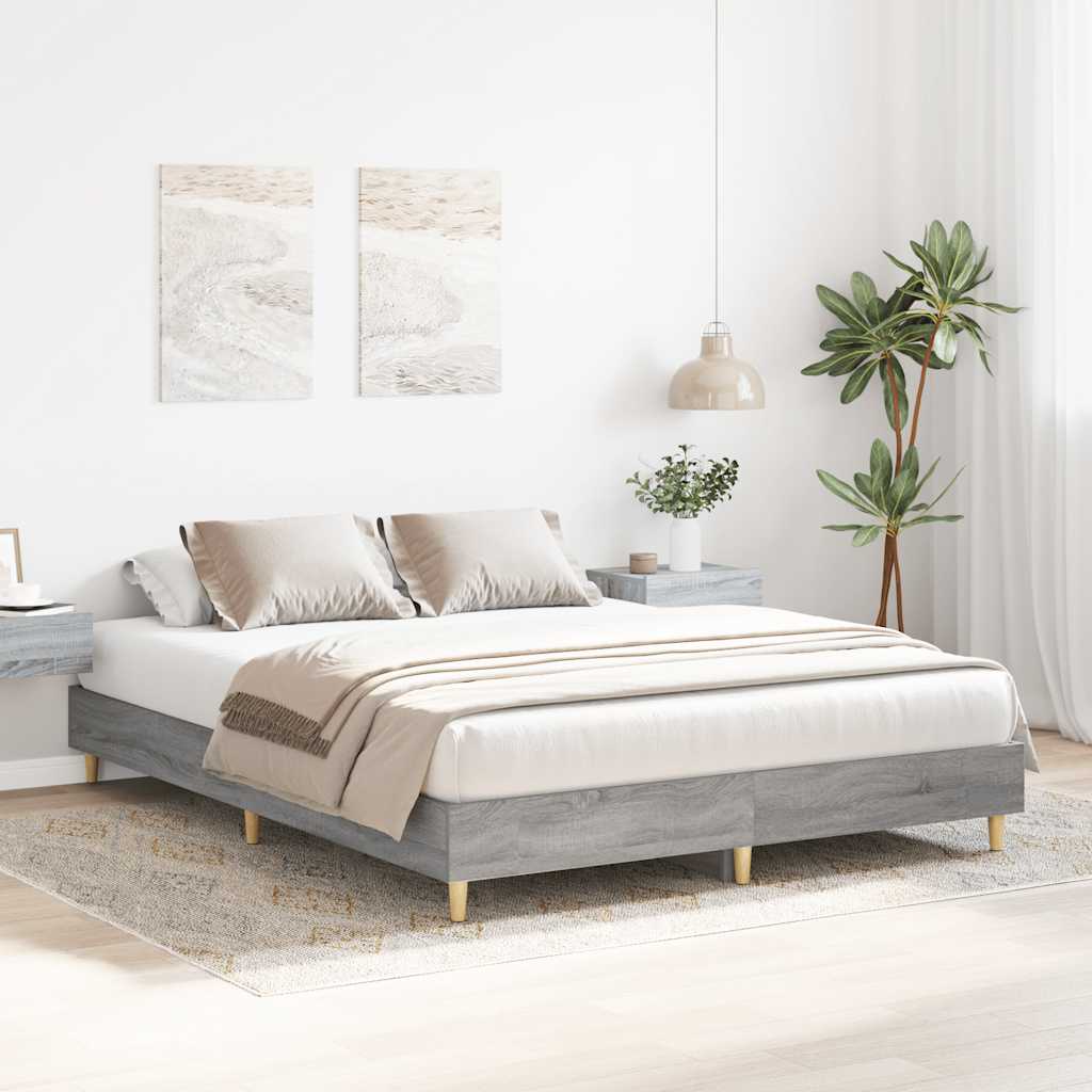 Bed Frame No Mattress Grey Sonoma 150x200 cm King Size Engineered Wood