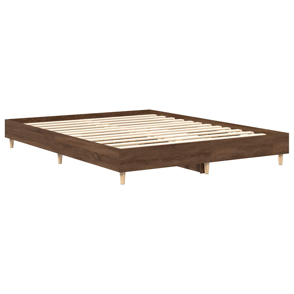 Bed Frame No Mattress Brown Oak 150x200 cm King Size Engineered Wood