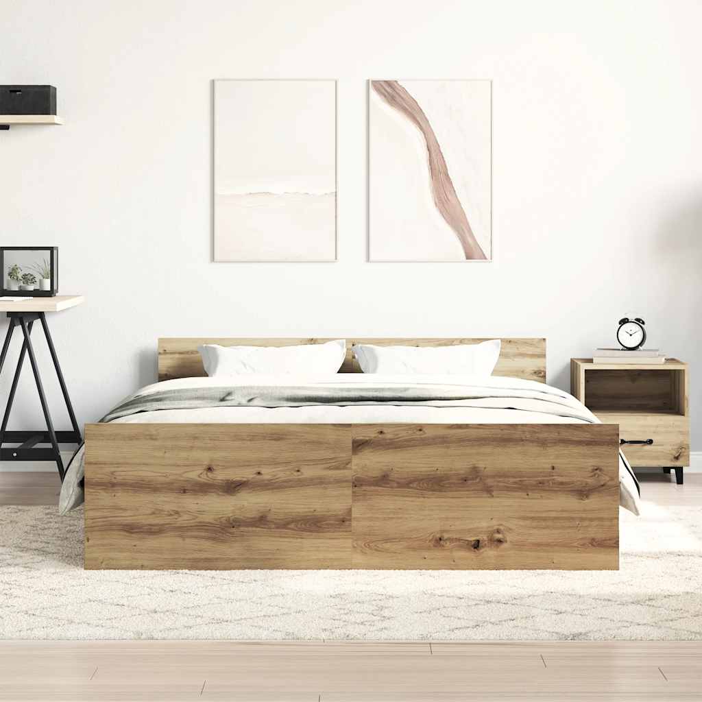 Modern Wooden Double Size 135cm Bed Frame Base With Headboard & Footboard