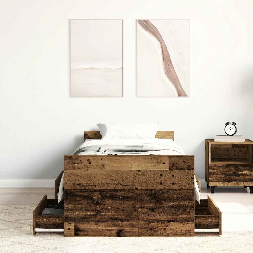 Modern Wooden Single Size 90cm Bed Frame Base With Storage Drawers Wood Beds