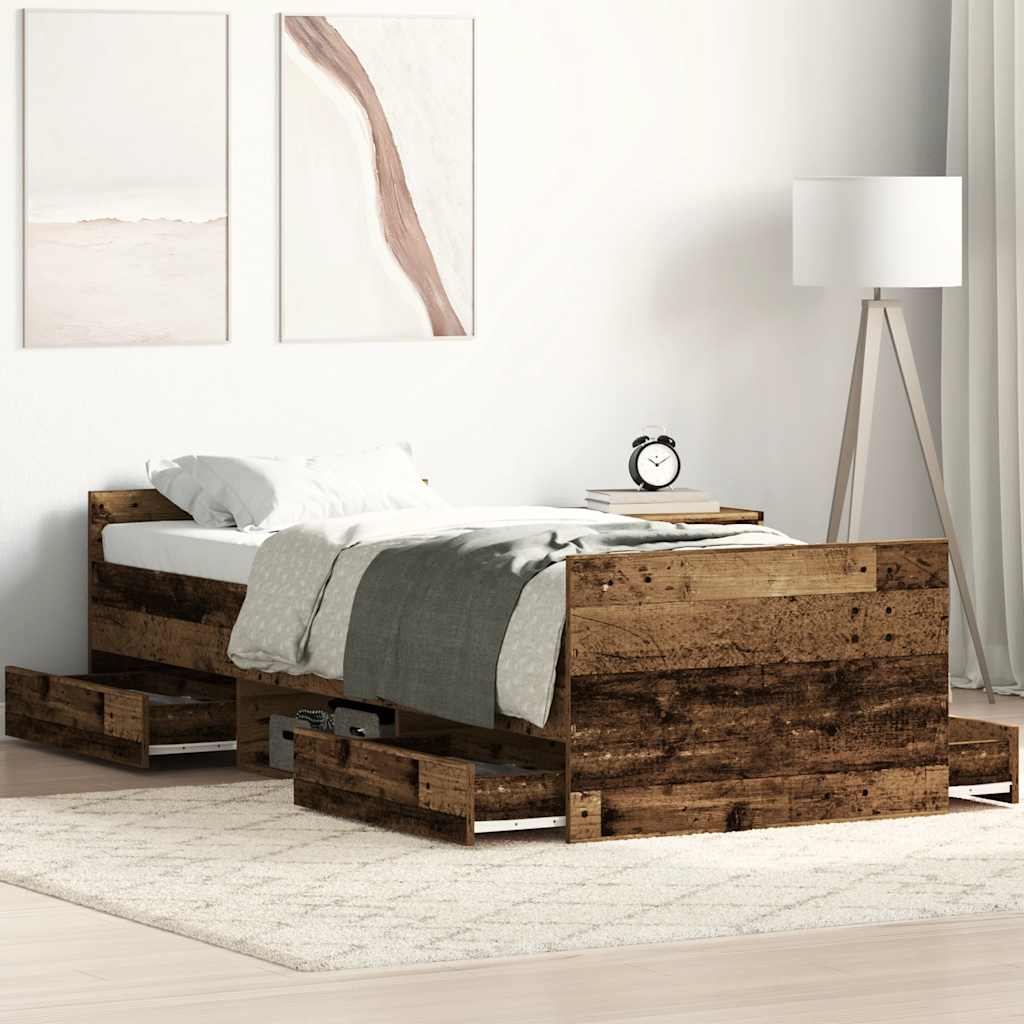 Modern Wooden Single Size 90cm Bed Frame Base With Storage Drawers Wood Beds