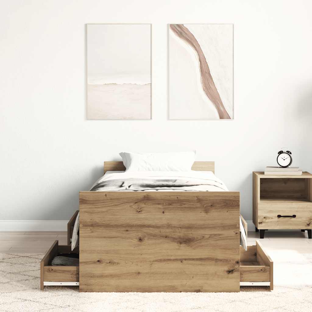 Modern Wooden Single Size 90cm Bed Frame Base With Storage Drawers Wood Beds