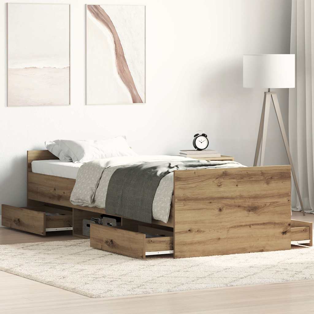 Modern Wooden Single Size 90cm Bed Frame Base With Storage Drawers Wood Beds