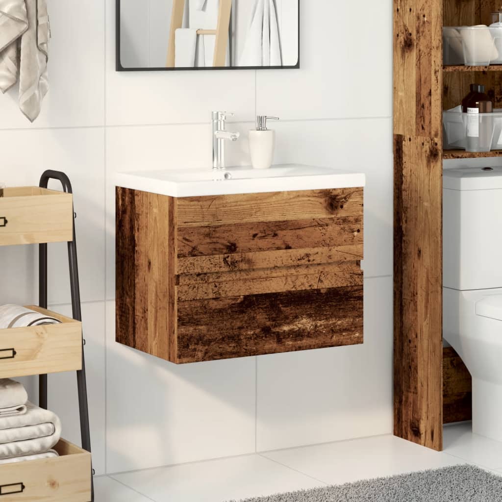 Sink Cabinet with Built-in Basin Old Wood 61x39.5x49 cm