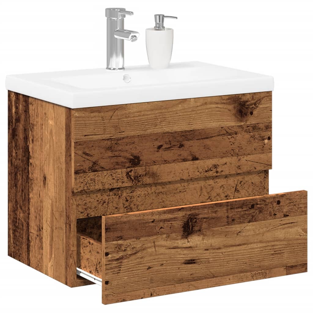 Sink Cabinet with Built-in Basin Old Wood 61x39.5x49 cm