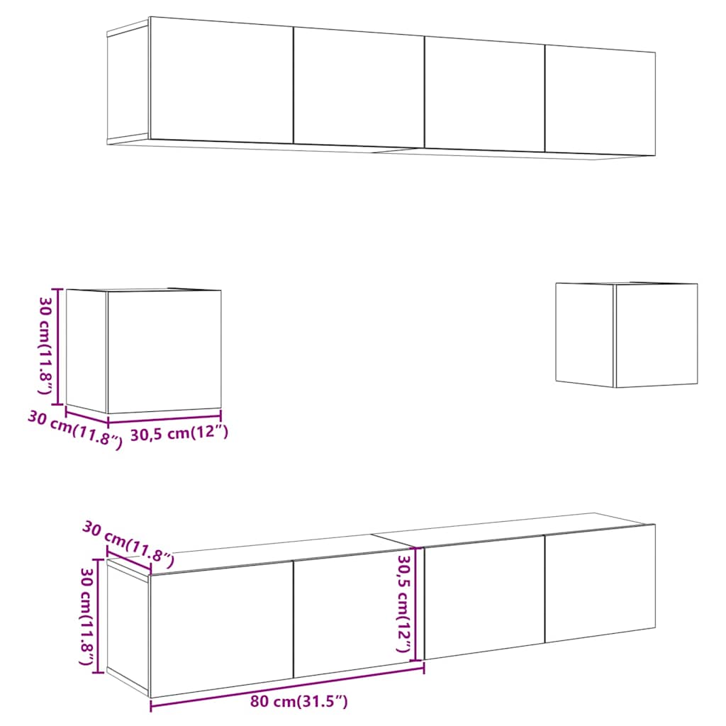 6 Piece TV Cabinet Set Wall-mounted Artisan Oak Engineered Wood