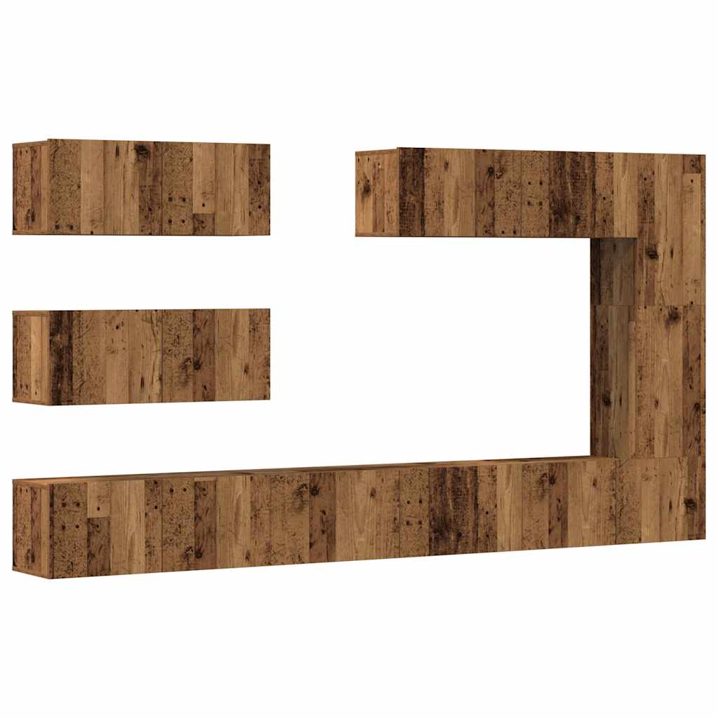 7 Piece TV Cabinet Set Wall-mounted Old Wood Engineered Wood