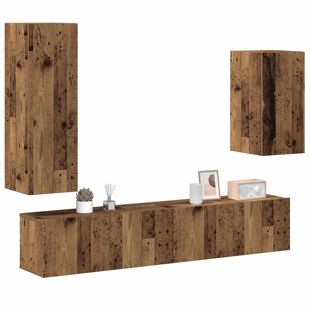 4 Piece TV Cabinet Set Wall-mounted Old Wood Engineered Wood