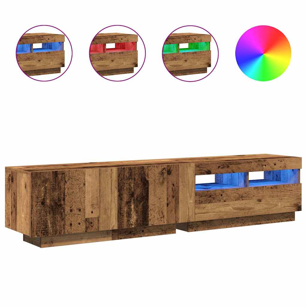 TV Cabinet with LED Lights Old Wood 180x35x40 cm Engineered Wood