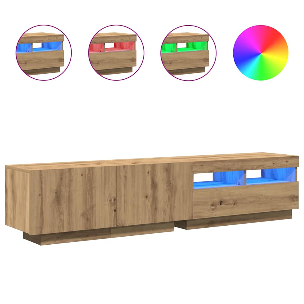 Modern Wooden 2pcs 70 Inch TV Tele Stand Unit Cabinet With LED Lights & Storage