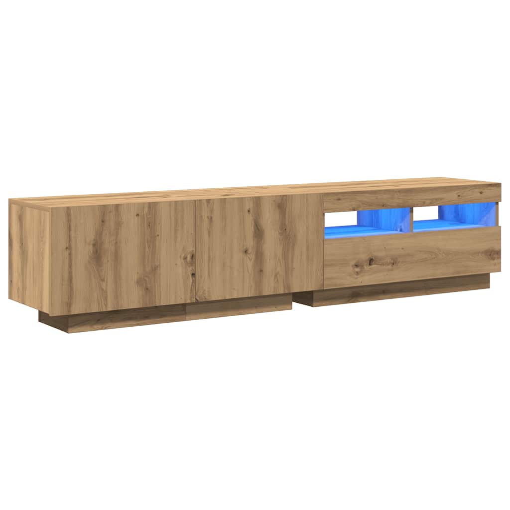 Modern Wooden 2pcs 70 Inch TV Tele Stand Unit Cabinet With LED Lights & Storage