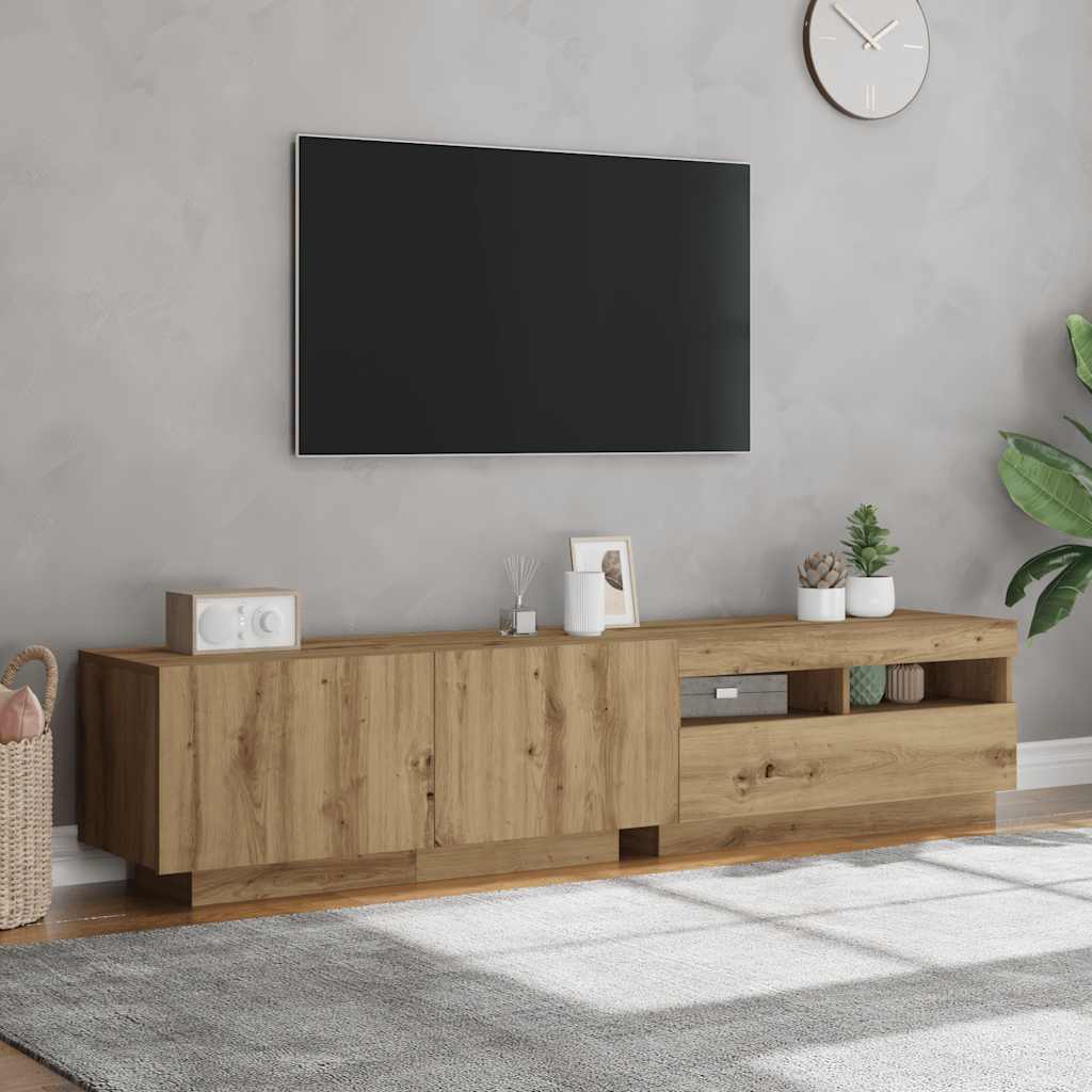 Modern Wooden 2pcs 70 Inch TV Tele Stand Unit Cabinet With LED Lights & Storage