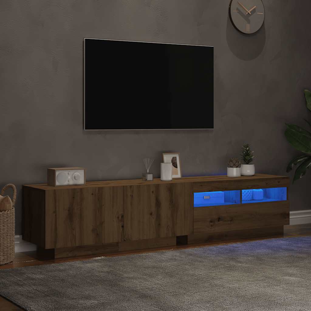 Modern Wooden 2pcs 70 Inch TV Tele Stand Unit Cabinet With LED Lights & Storage