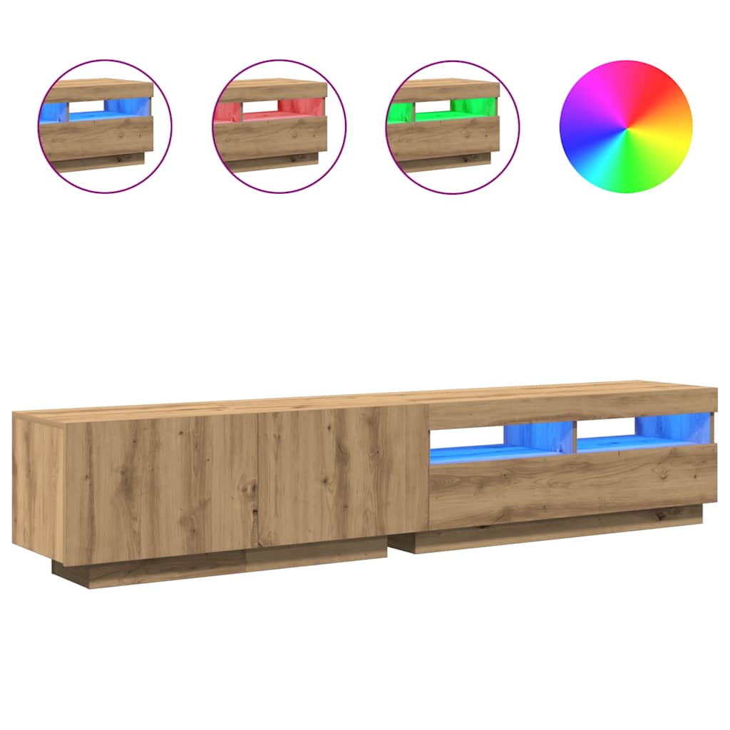 TV Cabinet with LED Lights Artisan Oak 200x35x40 cm Engineered Wood