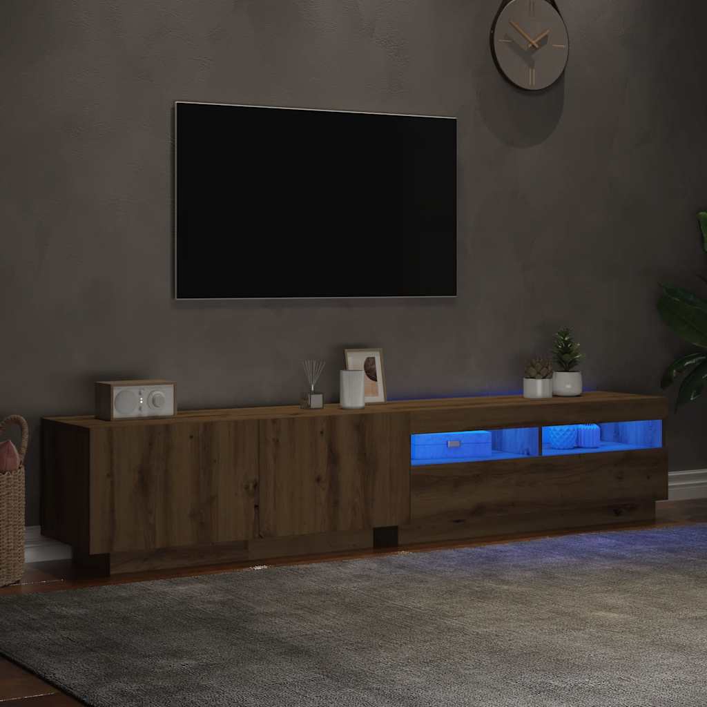 TV Cabinet with LED Lights Artisan Oak 200x35x40 cm Engineered Wood