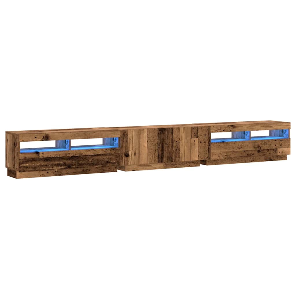 TV Cabinet with LED Lights Old Wood 300x35x40 cm Engineered Wood