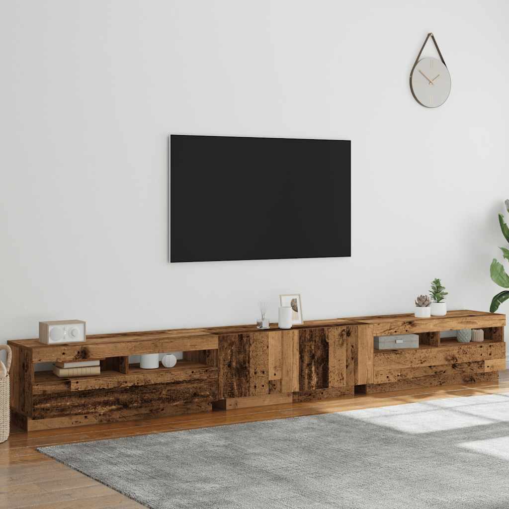 Modern Wooden Large 3 Piece 118 Inch TV Tele Stand Unit Cabinet With LED Lights