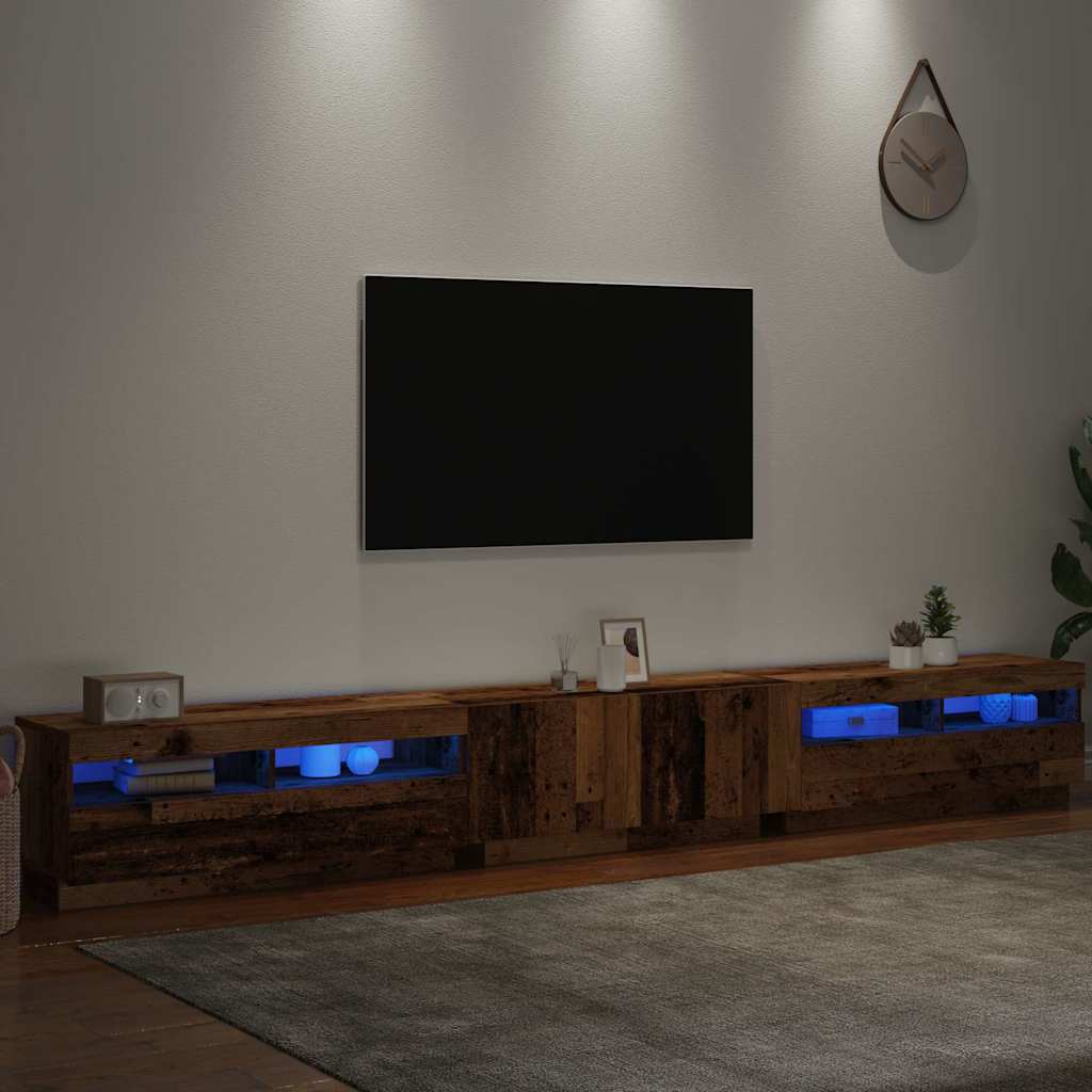 Modern Wooden Large 3 Piece 118 Inch TV Tele Stand Unit Cabinet With LED Lights