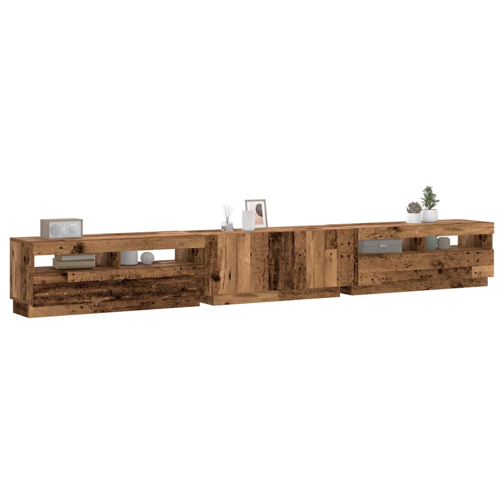 TV Cabinet with LED Lights Old Wood 300x35x40 cm Engineered Wood