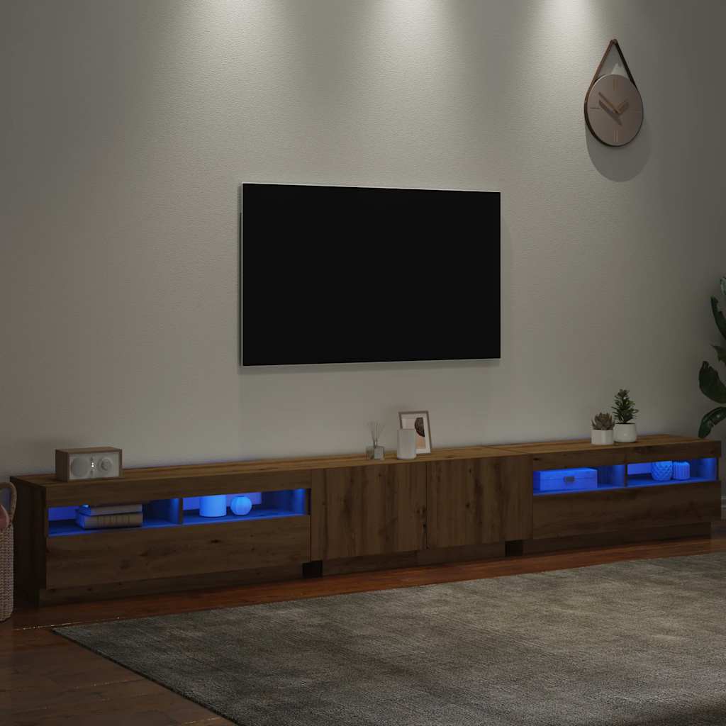 Modern Wooden Large 3 Piece 118 Inch TV Tele Stand Unit Cabinet With LED Lights