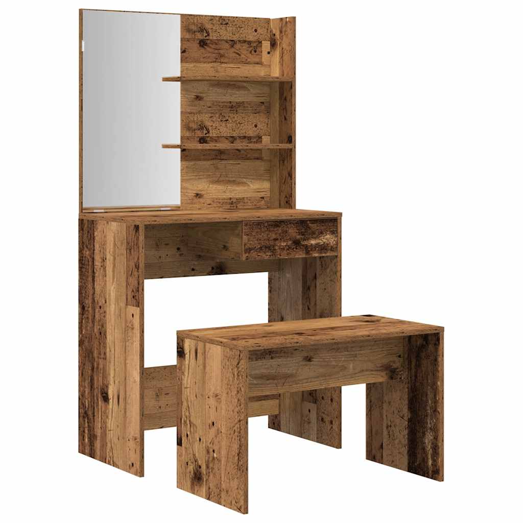 Modern Wooden Dressing Table Makeup Vanity Desk Set With Mirror & Stool