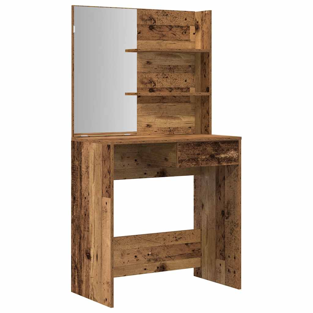 Modern Wooden Dressing Table Makeup Vanity Desk Set With Mirror & Stool